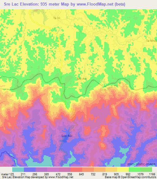 Sre Lac,Vietnam Elevation Map