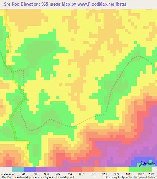 Sre Kop,Vietnam Elevation Map