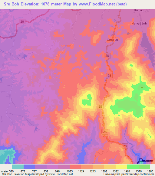 Sre Boh,Vietnam Elevation Map