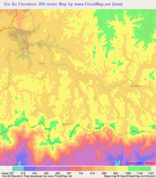 Sre Bo,Vietnam Elevation Map