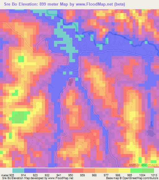 Sre Bo,Vietnam Elevation Map
