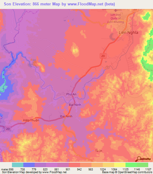 Son,Vietnam Elevation Map