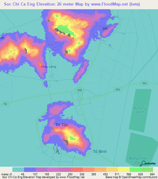 Soc Chi Ca Eng,Vietnam Elevation Map