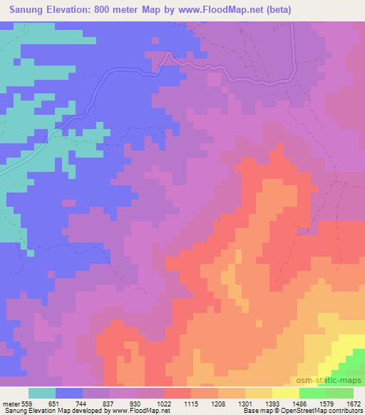 Sanung,Vietnam Elevation Map