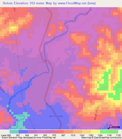 Rolom,Vietnam Elevation Map