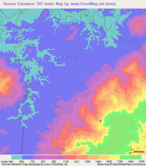 Romen,Vietnam Elevation Map