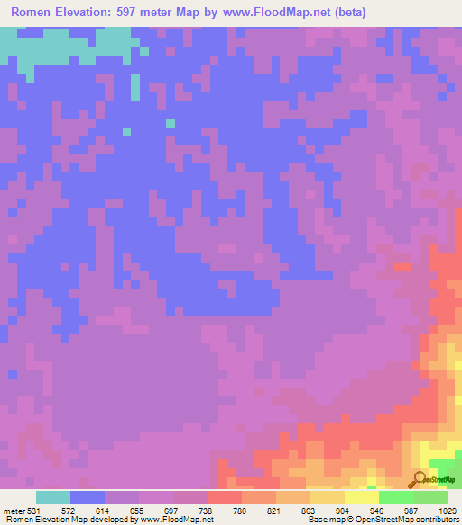 Romen,Vietnam Elevation Map