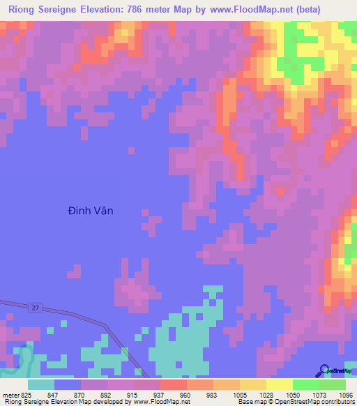 Riong Sereigne,Vietnam Elevation Map