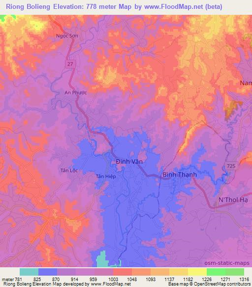 Riong Bolieng,Vietnam Elevation Map