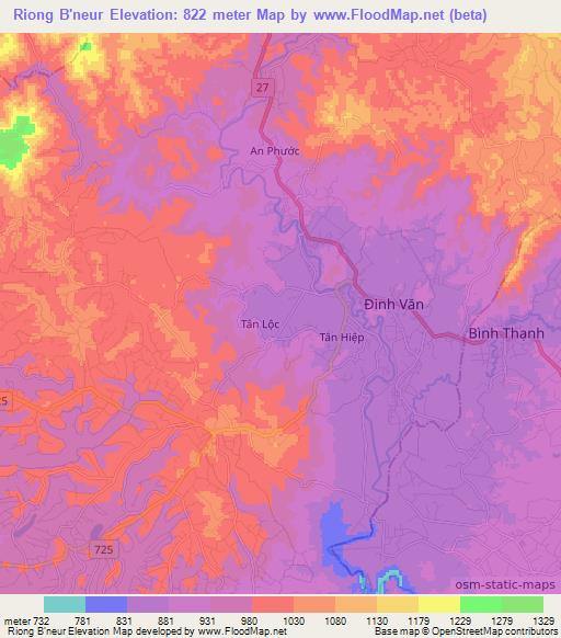 Riong B'neur,Vietnam Elevation Map