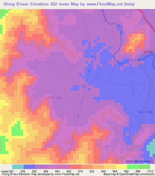 Riong B'neur,Vietnam Elevation Map