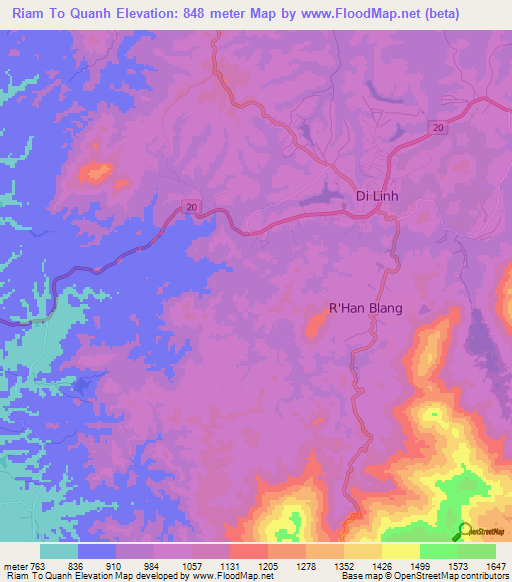Riam To Quanh,Vietnam Elevation Map