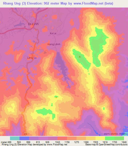 Rhang Ung (3),Vietnam Elevation Map