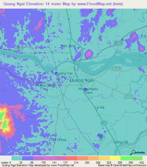 Quang Ngai,Vietnam Elevation Map
