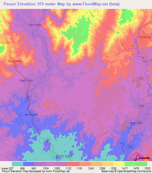Psourr,Vietnam Elevation Map