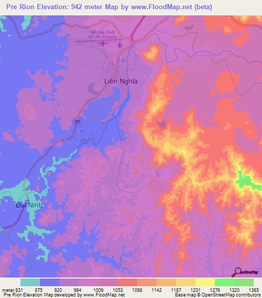 Pre Rion,Vietnam Elevation Map