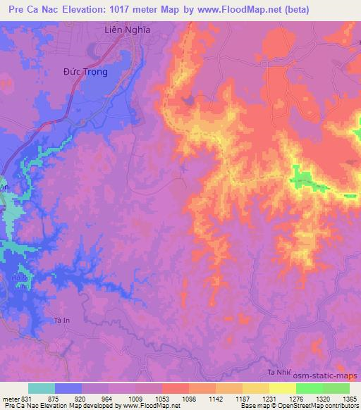 Pre Ca Nac,Vietnam Elevation Map