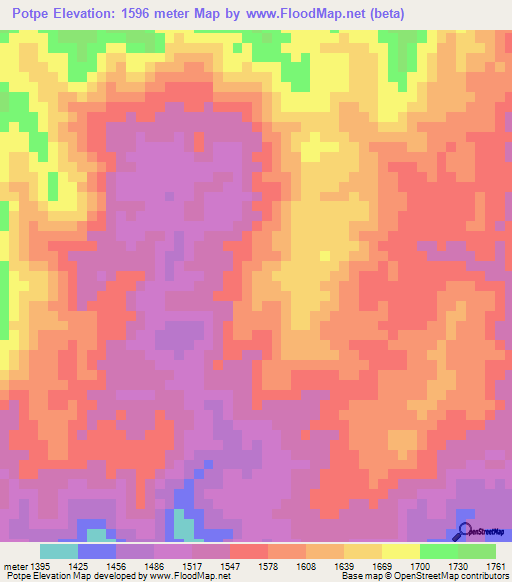 Potpe,Vietnam Elevation Map