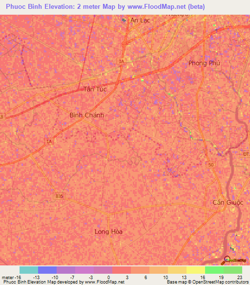 Phuoc Binh,Vietnam Elevation Map