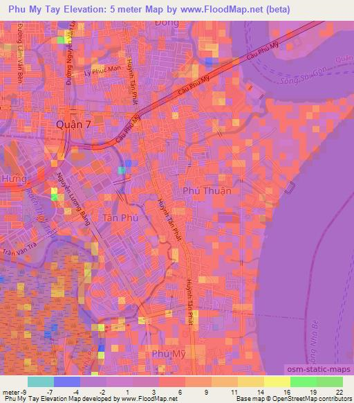 Phu My Tay,Vietnam Elevation Map