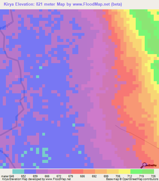Kirya,Tanzania Elevation Map