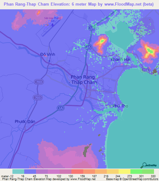 Phan Rang-Thap Cham,Vietnam Elevation Map