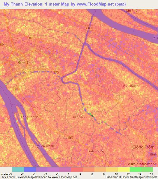 My Thanh,Vietnam Elevation Map