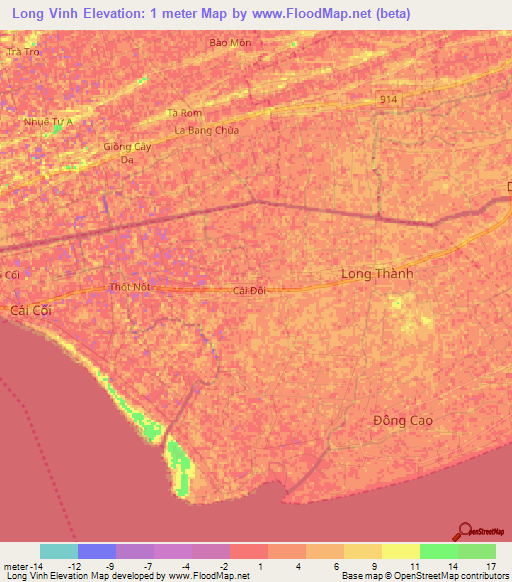 Long Vinh,Vietnam Elevation Map