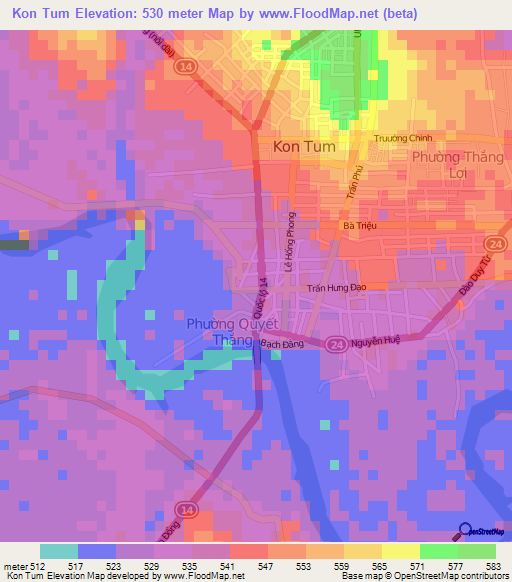Kon Tum,Vietnam Elevation Map