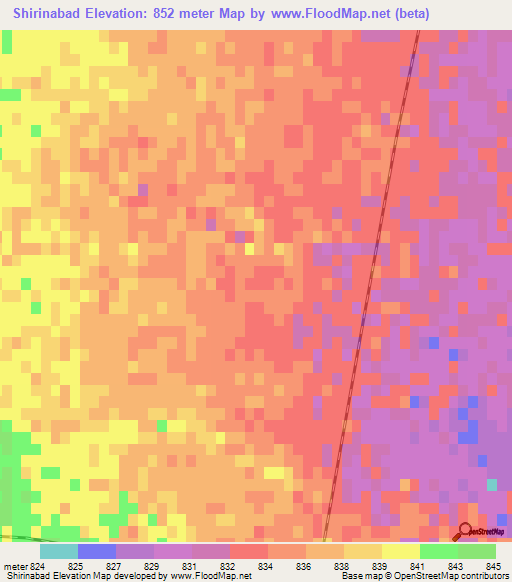Shirinabad,Iran Elevation Map