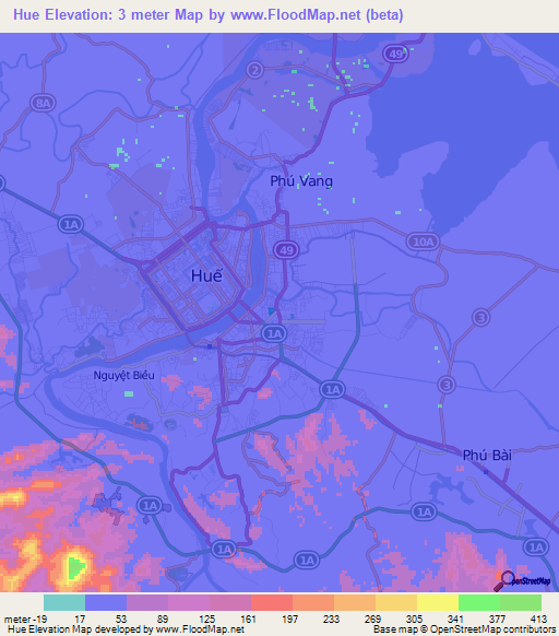 Hue,Vietnam Elevation Map