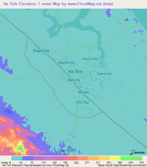 Ha Tinh,Vietnam Elevation Map