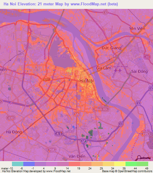Ha Noi,Vietnam Elevation Map