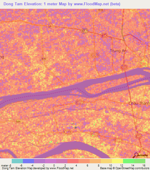 Dong Tam,Vietnam Elevation Map