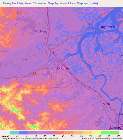 Dong Ha,Vietnam Elevation Map