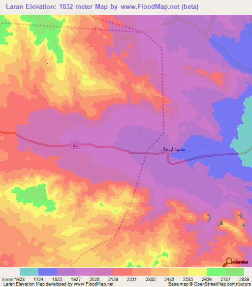 Laran,Iran Elevation Map