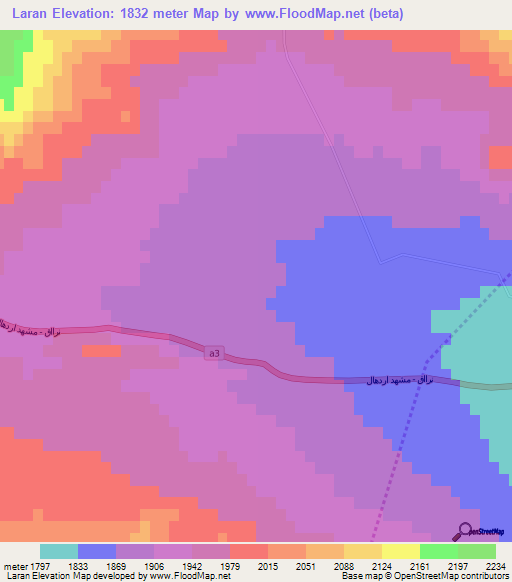 Laran,Iran Elevation Map
