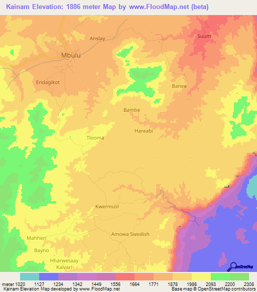 Kainam,Tanzania Elevation Map