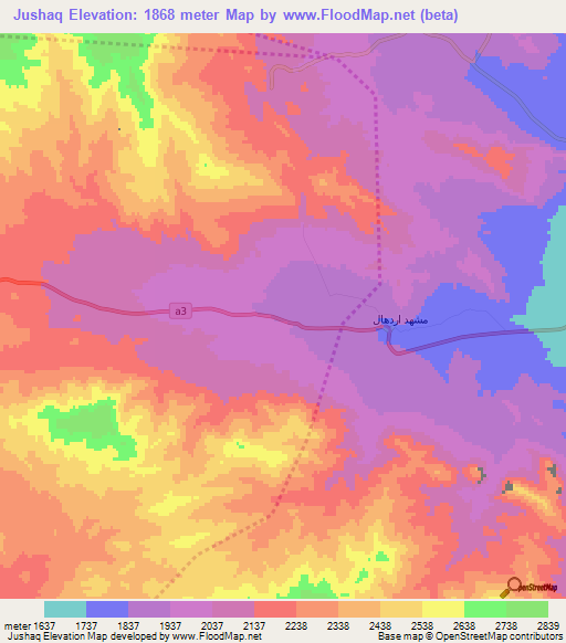 Jushaq,Iran Elevation Map