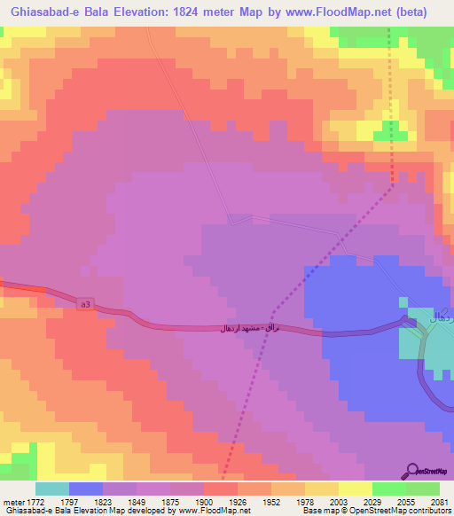 Ghiasabad-e Bala,Iran Elevation Map