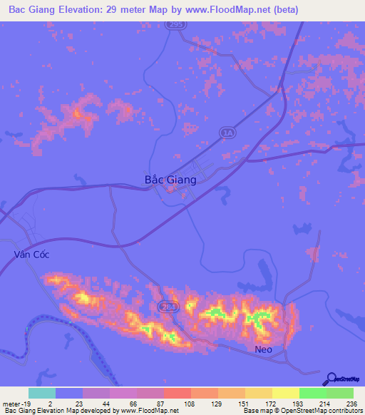 Bac Giang,Vietnam Elevation Map