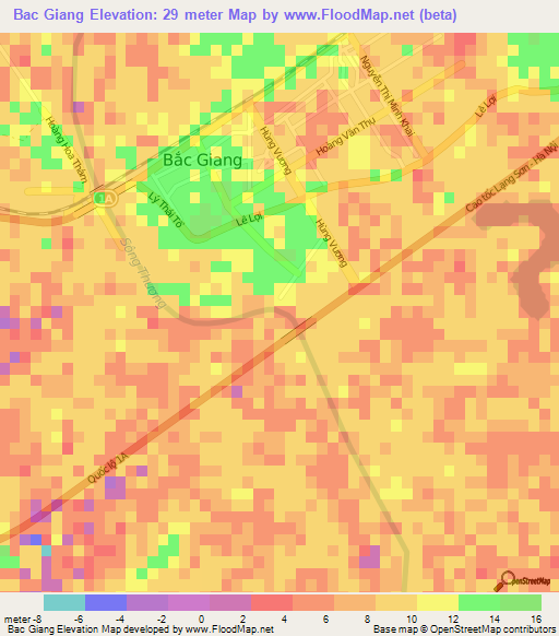 Bac Giang,Vietnam Elevation Map
