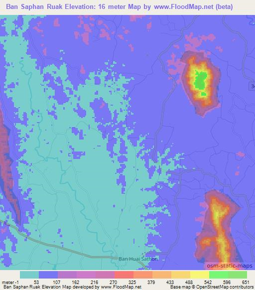 Ban Saphan Ruak,Thailand Elevation Map