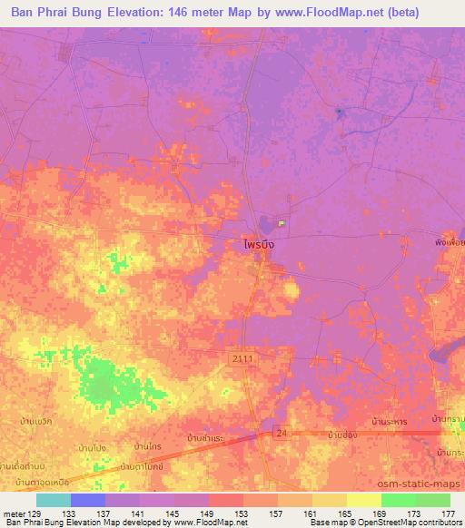Ban Phrai Bung,Thailand Elevation Map