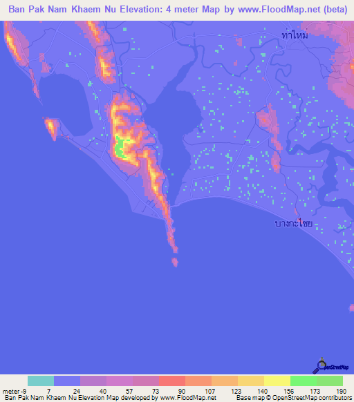 Ban Pak Nam Khaem Nu,Thailand Elevation Map