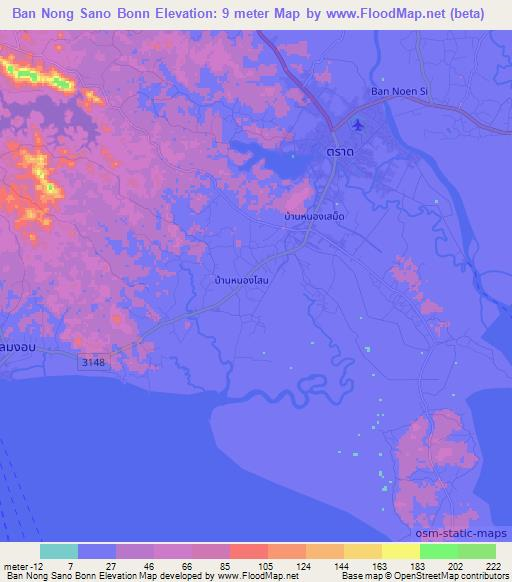 Ban Nong Sano Bonn,Thailand Elevation Map