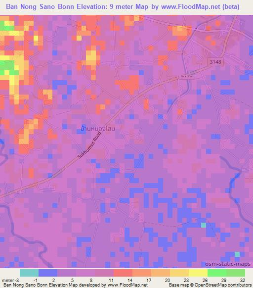 Ban Nong Sano Bonn,Thailand Elevation Map