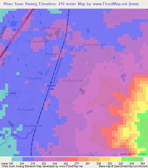 Khao Suan Kwang,Thailand Elevation Map
