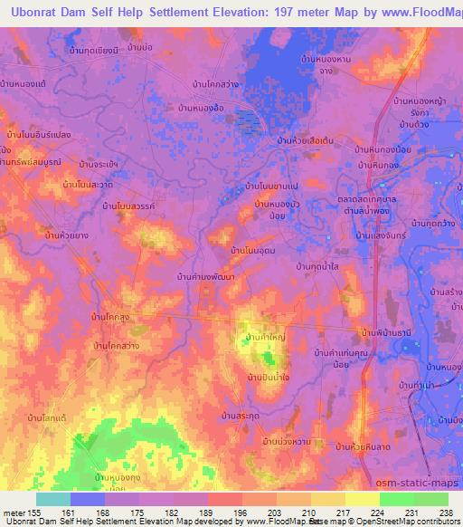 Ubonrat Dam Self Help Settlement,Thailand Elevation Map