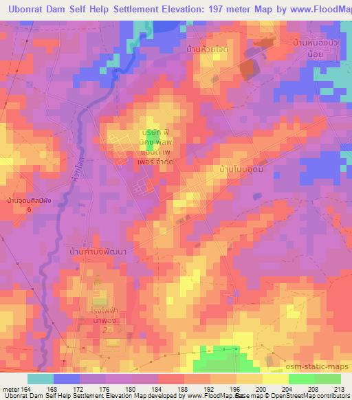 Ubonrat Dam Self Help Settlement,Thailand Elevation Map